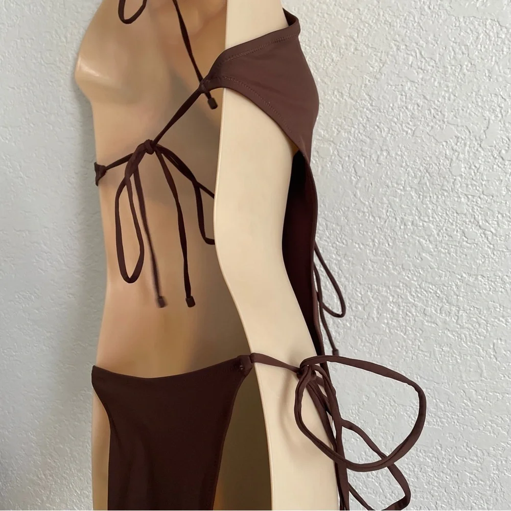 Skims Swim XL Brown Lace-Up One-Piece Monokini Swimsuit Brown Cocoa